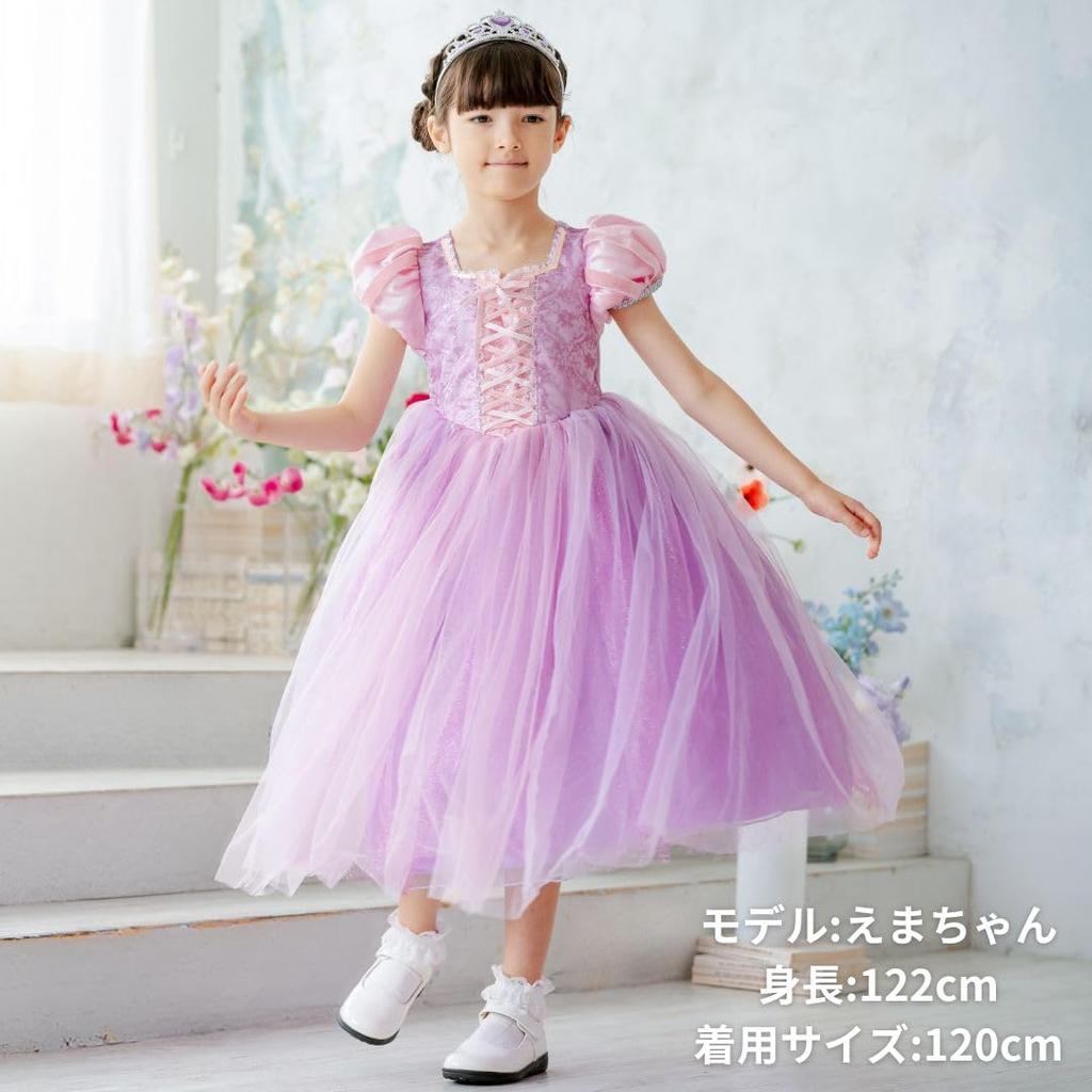 Платье Рапунцель, платье принцессы, тиара, палочка, комплект из 3 предметов, детский костюм, розовый, для девочек, 140 см, розовый [MANAMANA] Детский