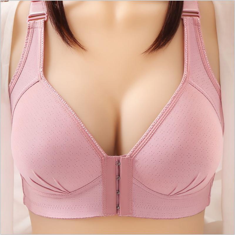 Women's Underwear Gathered Anti-sagging Large Size Front Buttoned Bra Thin No Steel Ring Breathable and Soft
