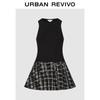 Женское повседневное платье без рукавов в клетку с вставками