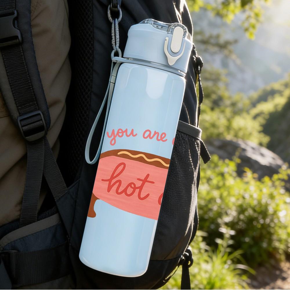 1PC Hot Dog Dachshund Cartoon Print 750ml Color Plastic Sports Water Bottle Leakproof Flip Straw Lid Suitable for Sports Office Home Use