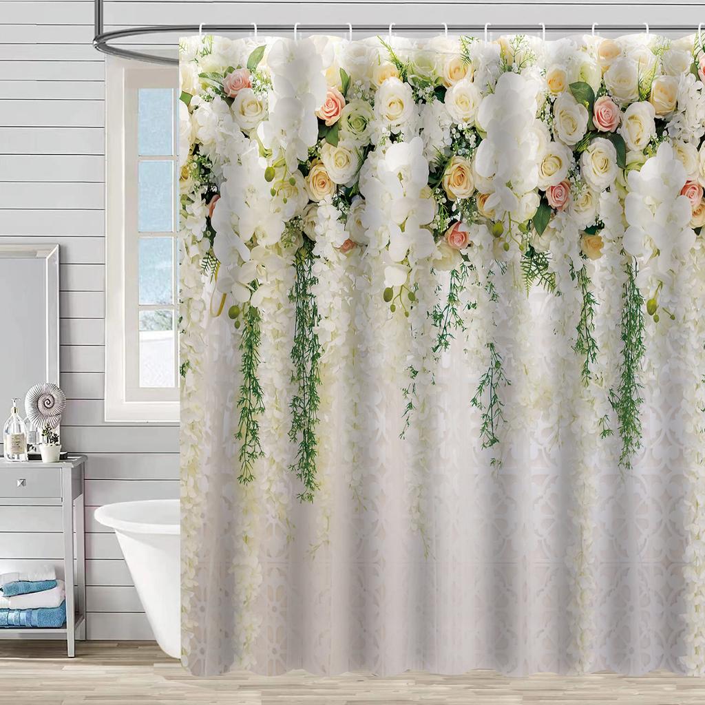 Водонепроницаемая и устойчивая к плесени душевая штора с 3D цифровой печатью, с принтом растений и камней, перегородка для душа и ванной