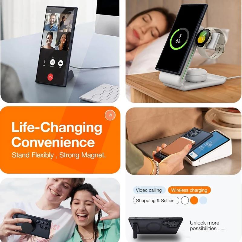 UYUXIO Магнитный держатель для телефона Чехол для телефона Samsung Galaxy S26 S25 S24 S23 Ultra Plus S22 Матовый чехол для телефона с подставкой