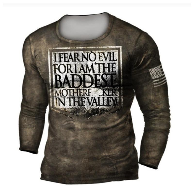 Весенне-осенний топ с круглым вырезом и 3D-принтом, модные повседневные винтажные мужские футболки с длинным рукавом