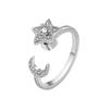 Rotating Star Moon Open Ring For Women Zircon Celestial Stress Relief Adjustable Band Fashion Jewelry Gift