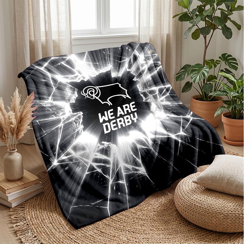 Derby County Football Print Flannel Blanket, Soft Warm Lightweight Throw Blanket for Sofa Bed Camping
