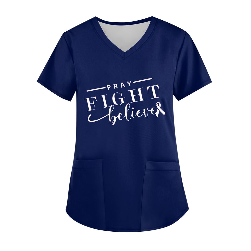 Женский топ с V-образным вырезом, короткими рукавами, карманом и боковым разрезом