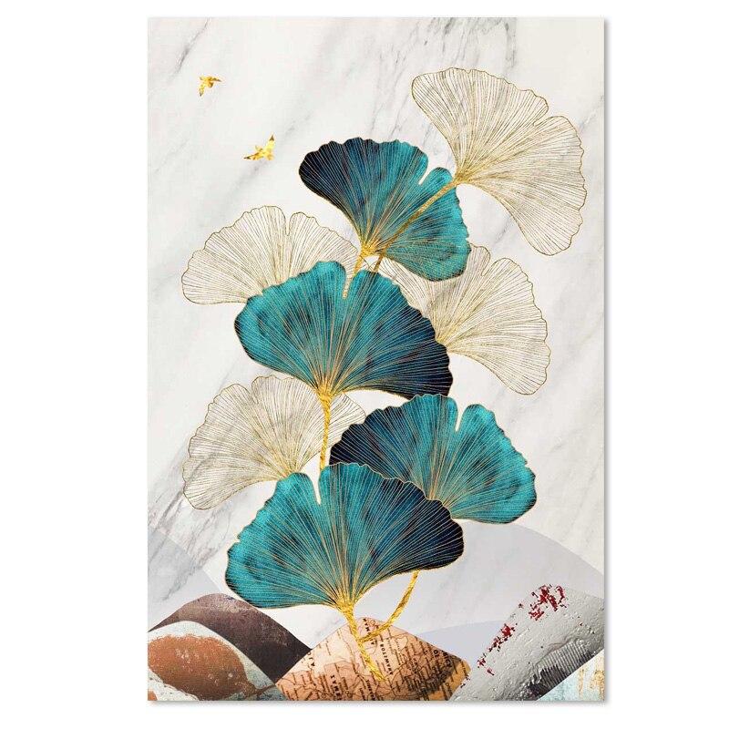 Современный роскошный лист гинкго, холст, картина, постер, золотые растения, лось, художественные принты, рождественское украшение, картина, эстетичный декор для комнаты, стены