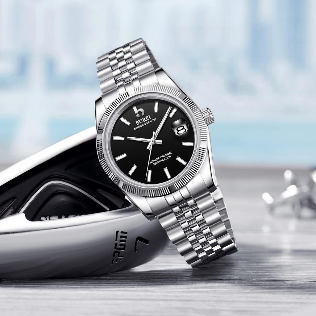 Часы Автоматические Водонепроницаемые Аналоговые Механические Черные Часы Популярный Бизнес Дата Бренд Наручные Часы Простые Повседневные Светящиеся Часы [BUREI] Мужские Мужские