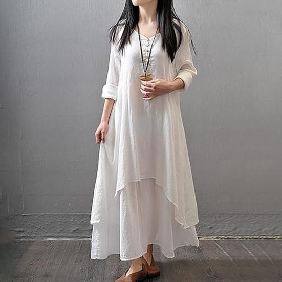 Женское платье макси с карманами, рукавами девятой длины, круглым вырезом, неровным многослойным подолом