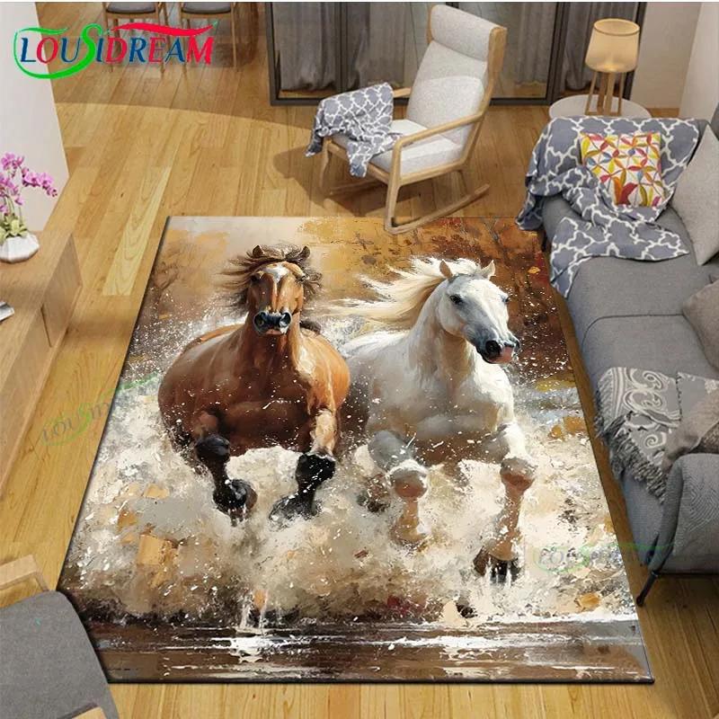 3D Fashion Exquisite Painting Horse Printed Carpet Living Room Anti-Skid Area Rug Kids Bedroom Mats Yoga Mat Large Carpet Decor