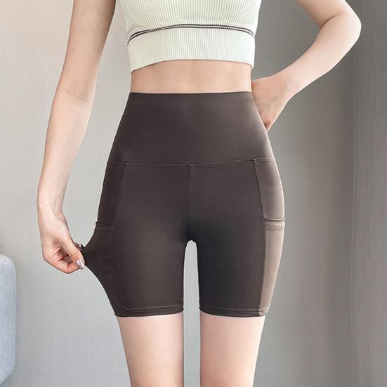 Женские защитные шорты с боковыми карманами, однотонные, высокоэластичные, летние шорты, впитывающие пот, с функцией подъема бедер