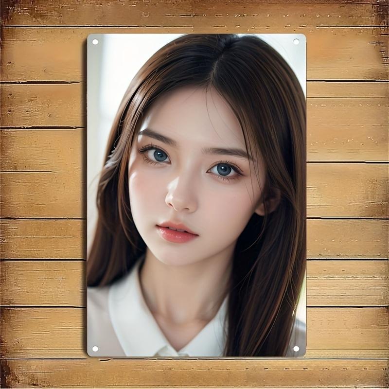 Металлическая табличка в корейском стиле с женским лицом - Минималистичный женский портрет, железный постер для дома, кафе, бара и рождественский подарок