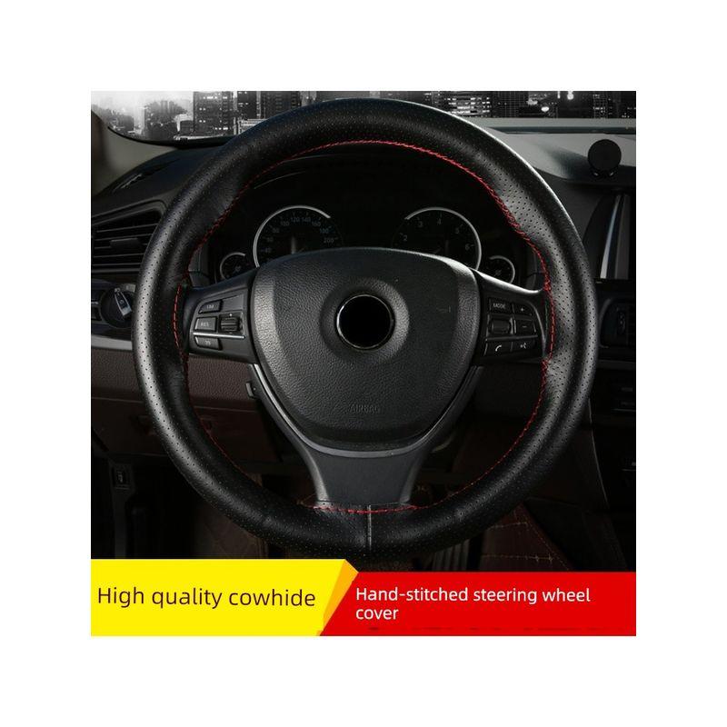 Steering Wheel Cover, Genuine Leather, Handmade Leather Cover, Universal for Men and Women, Suitable for All Seasons, Non-Slip Stitched Handle Cover