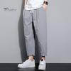 Мужские девятые брюки с тонкими боковыми карманами на шнурке и эластичной резинкой на талии в японском стиле с широкими штанинами, сплошной цвет в стиле ретро, ​​спортивные штаны для тренировок в тренажерном зале, длинные брюки