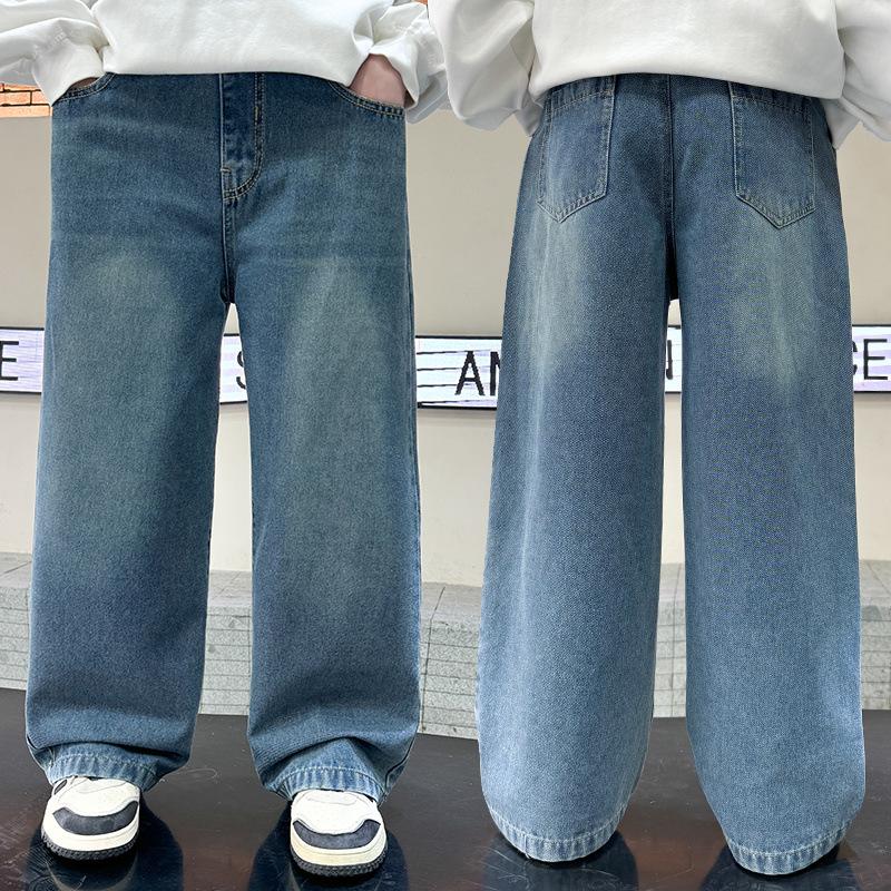 Boys' Pants Spring and Autumn Children's Straight Leg Jeans Medium and Large Kids' Loose Casual Pants