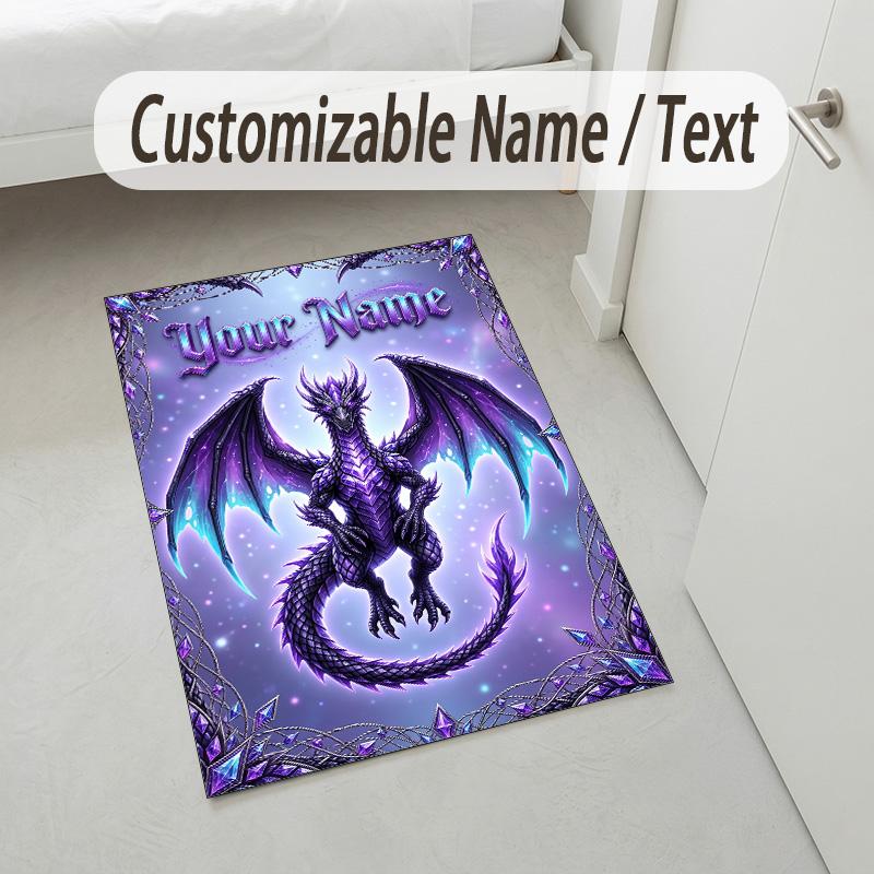 Dragon Phoenix Theme Crystal Velvet Rug Personalized Custom Name Text Soft Floor Mat Home Decor