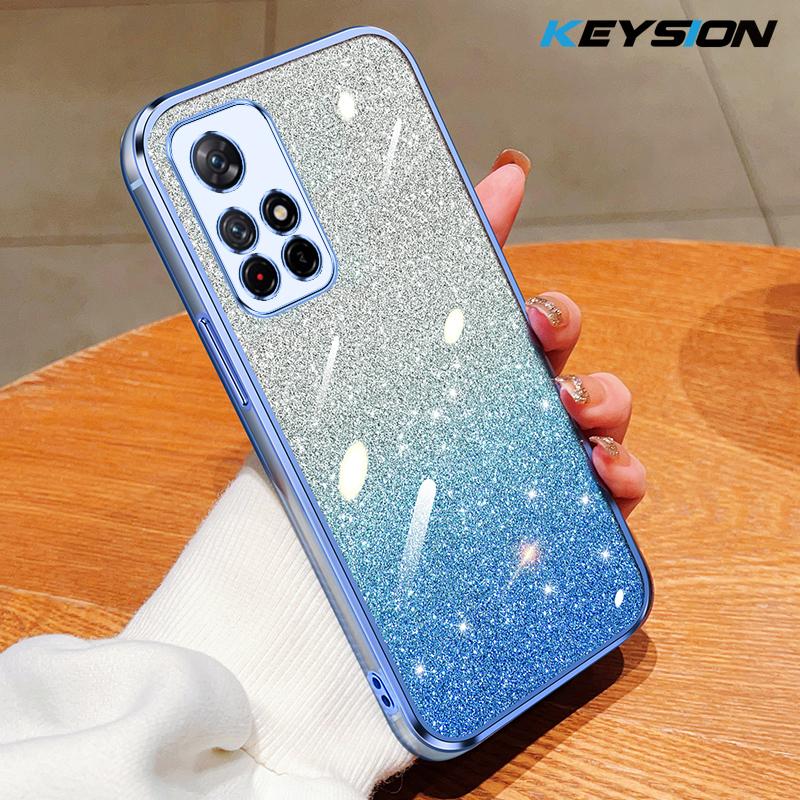 KEYSION Роскошный чехол-бампер с покрытием и блестками для Redmi Note 11 Pro 11S 5G 11 Pro+ 5G, прозрачный, из мягкого ТПУ, противоударный