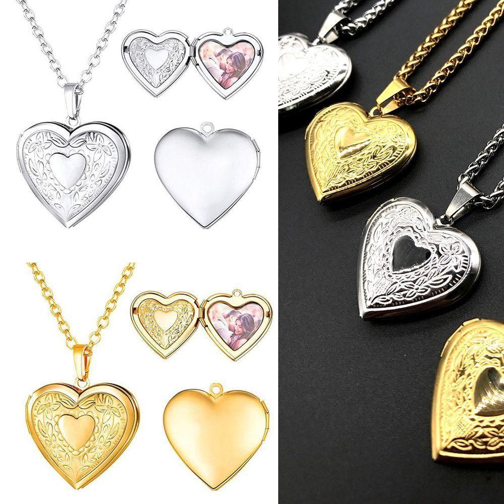 Men Women Lover Jewelry Friend Photo Picture Locket Heart Shaped Necklace Pendant