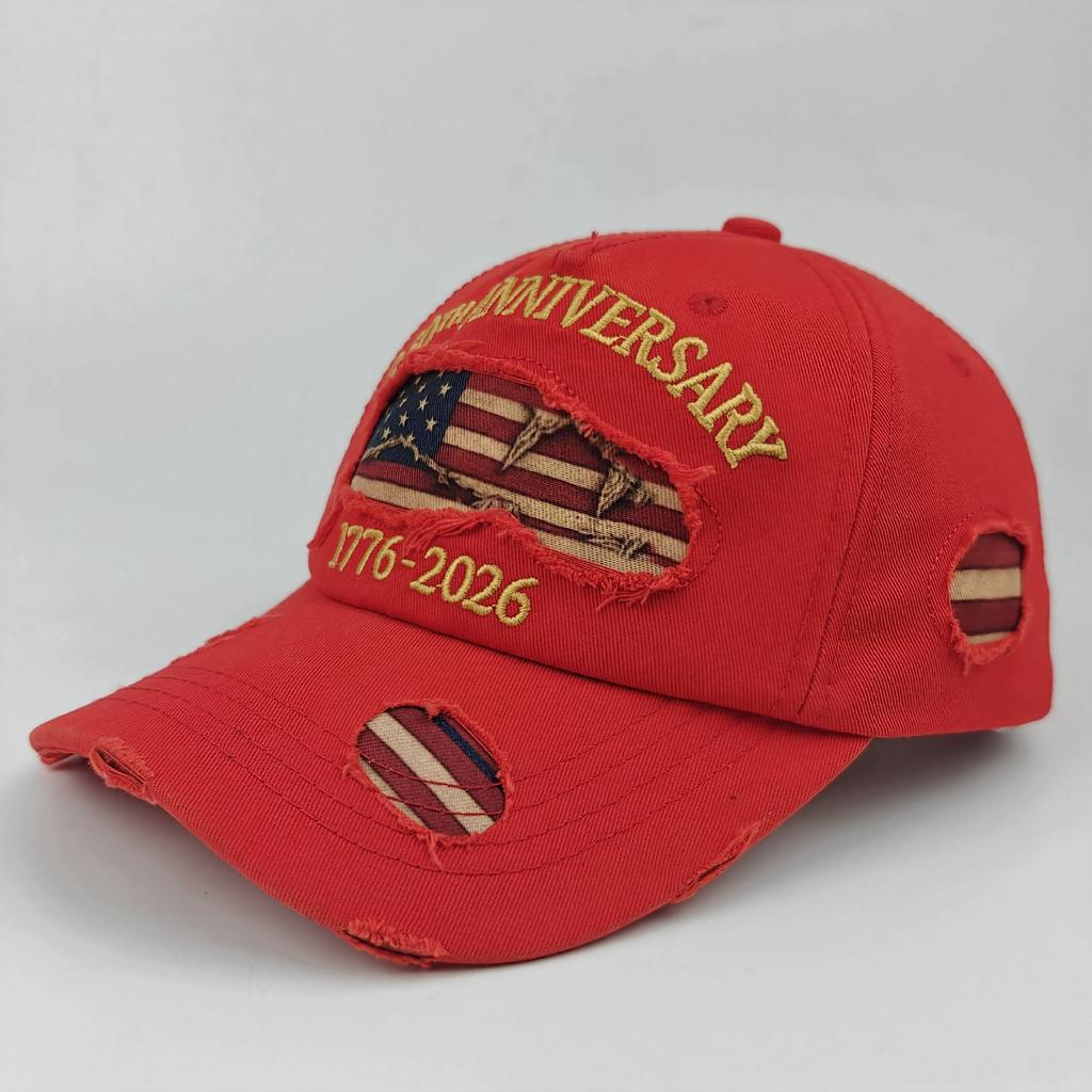 Anniversary USA Flag Distressed Baseball Cap, Vintage Washed Ripped Patriotic Dad Hat for Men Women, Retro American Flag Trucker Hat for 4th of July