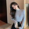 Autumn Slim Fit Design with Lace Patchwork Top Pearl Semi High Neck Base Knitted Sweater for Women's Wear