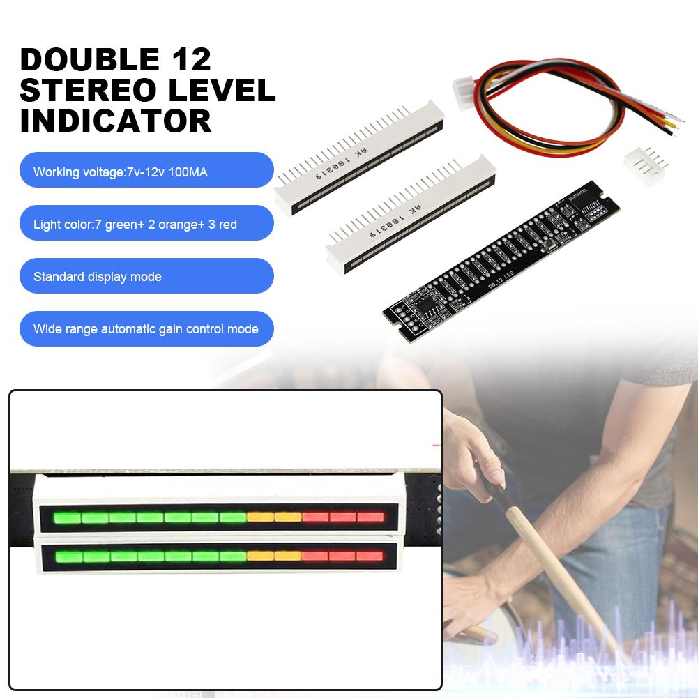 Dual Channel 12 Bit LED Music Spectrum Level Indicator Light Adjustable Light Speed 7-12V VU Meter Stereo Amplifier Board