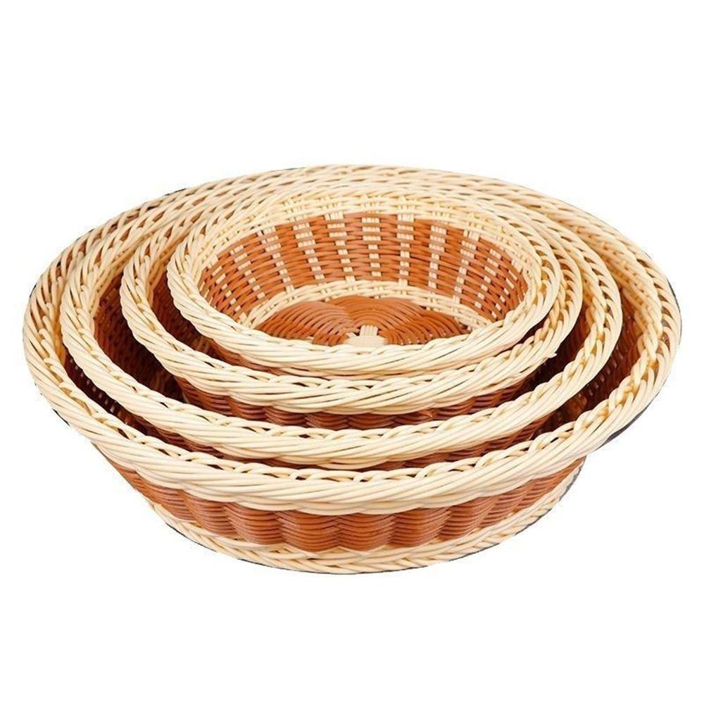 Hand-Woven Imitation Rattan Basket Round Bread Basket Food Storage Basket Household Storage