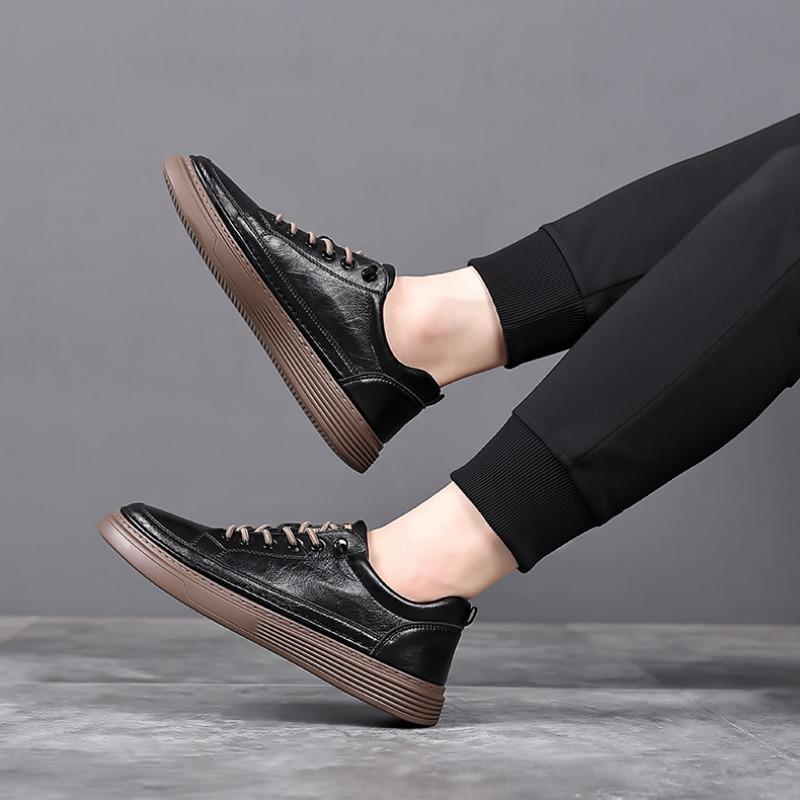 Fashion British Platform Cow Leather Sneakers for Men Spring Autumn Designer Soft-soled Men's Board Shoes Sports Zapatos De Hombre