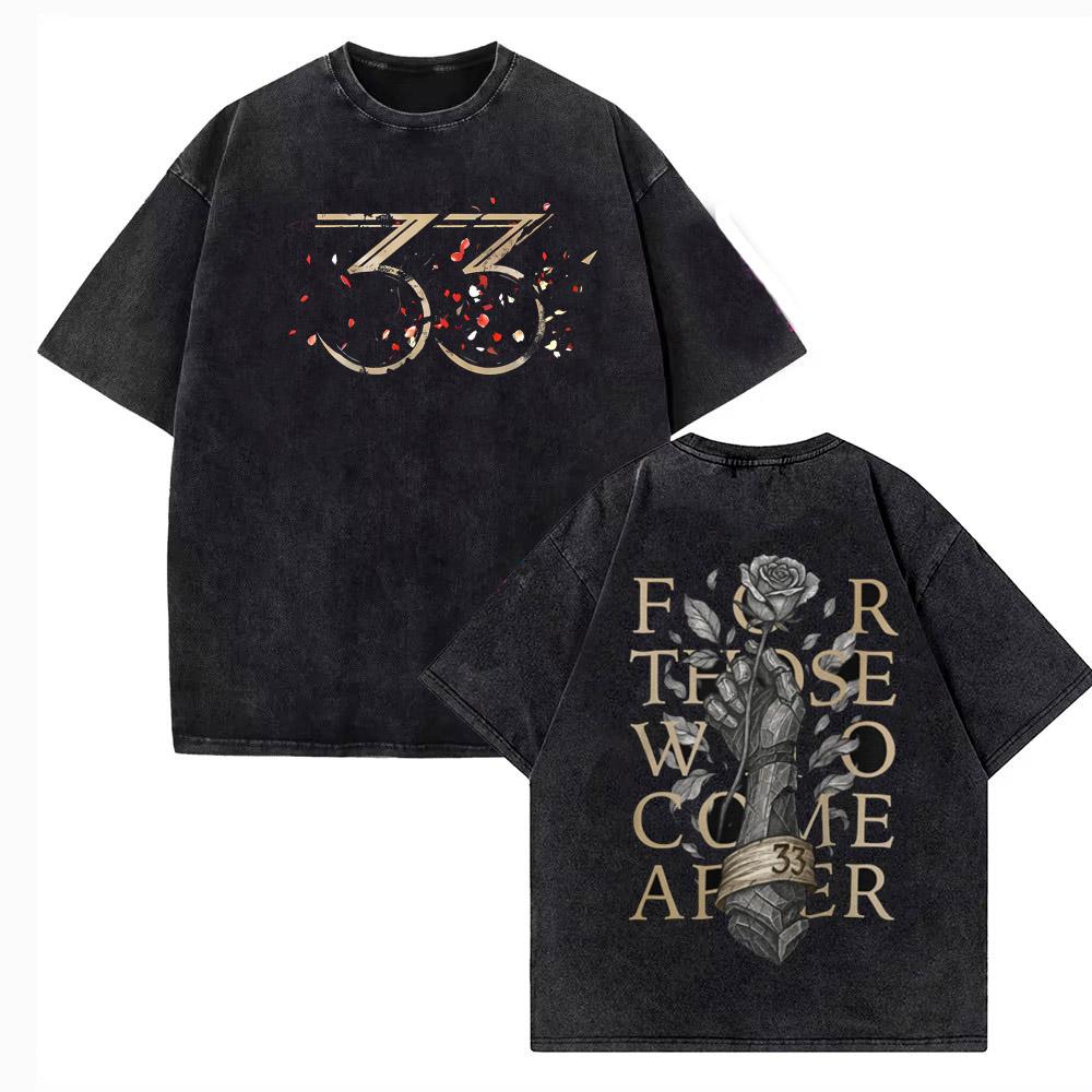 Game Clair Obscur Expdition Vintage Washed T Shirts Mens Women Casual High Quality Cotton Tshirt Fans Streetwear