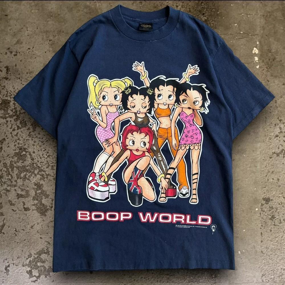 Ремейк1998 Spice Girls Бетти Буп Редкий Дизайн Темно-синий Унисекс Футболка vtg S-5XL Унисекс Футболка