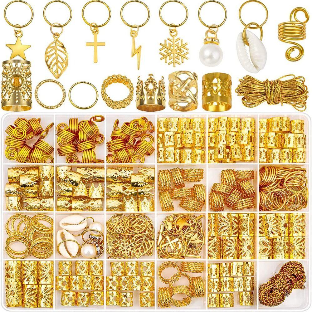 259pcs Gold Hair Ring Hair Cuffs Clips Mixing Braiding Hair Strings  for Women Girls