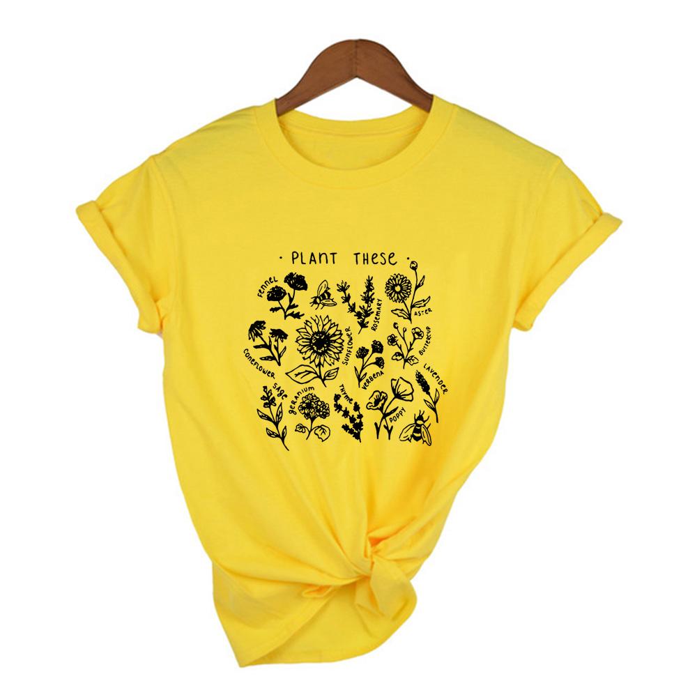 Plant These Harajuku Women Graphic T Shirts Casual Bees Flower Print Female Short Sleeve T Shirt