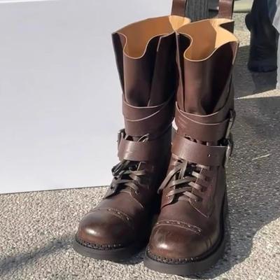 Ретро черные полусапожки-трубы средней высоты женские весенне-летние новые из мягкой кожи на толстом каблуке с пряжкой-ремнем, ботинки-локомотивы