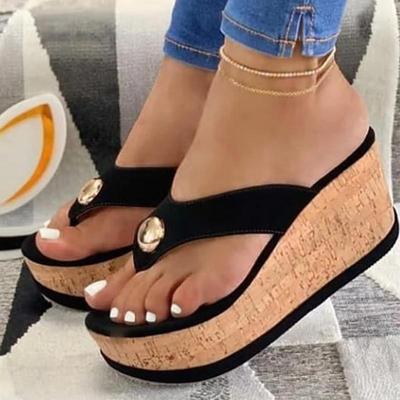 Женская обувь Бисквитные сандалии больших размеров Наклонные шлепанцы с толстой подошвой Женская модная верхняя одежда Тапочки