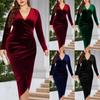 Plus Size Velvet Bodycon Wrap Dress - Long Sleeve, Deep V-Neck, Sexy & Pleated for Party/Cocktail Events