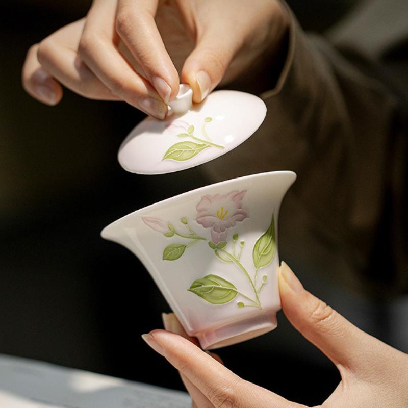 Расписанный вручную фиолетовый цветок гайвань японская чайница чайная пиала с крышкой набор для приготовления чая крышка-чаша чайный сервиз украшения ремесло