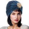 Headscarf Hat with Fancy Pleats Rhinestones Retro Style Women Turban Hat 20s 30s Vintage Headpiece Hair Accessories