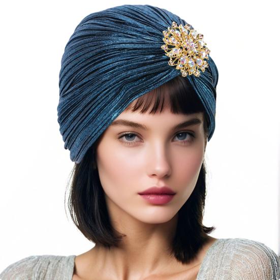 Headscarf Hat with Fancy Pleats Rhinestones Retro Style Women Turban Hat 20s 30s Vintage Headpiece Hair Accessories