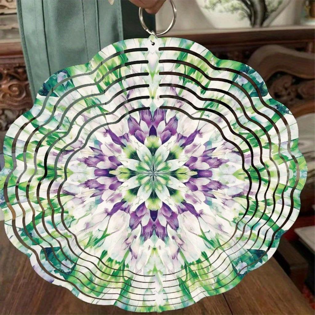 Green Mandala Christmas Ornament Metal Wind Chime Hanging Sculpture for Seasonal Winter Garden Decor Durable Outdoor Wind Chimes Battery Free