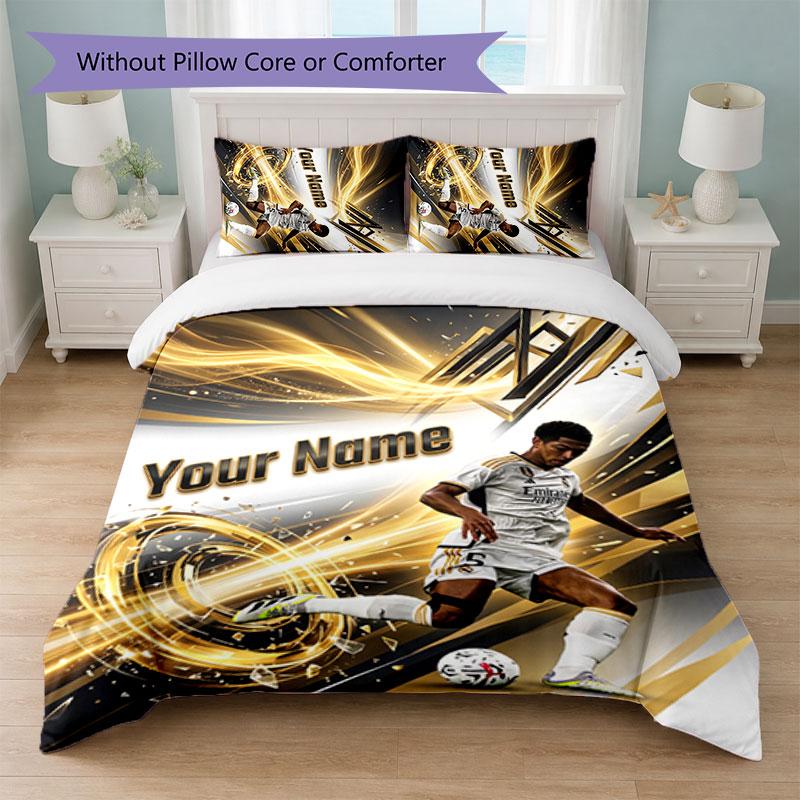 Jude Bellingham Custom Name Text Bedding Set 1 Duvet Cover+2 Pillowcases Soccer Logo Personalized Gift For Special Occasion Bedroom Decor