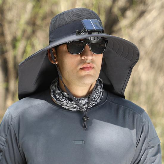 Мужская рыбацкая шляпа с солнечным вентилятором, ветрозащитный ремешок с большими полями, зарядка через USB, защита от ультрафиолета и солнечного света, быстрая сушка, отличная воздухопроницаемость, рыбалка на открытом воздухе