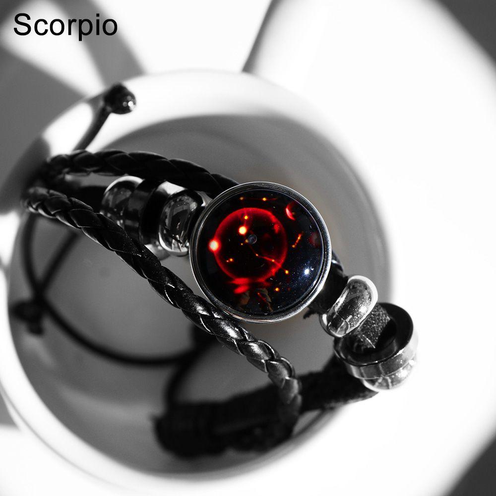 Adjustable Men Women 12 Constellation Zodiac Signs Bracelet Luminous  Braided Print Leather