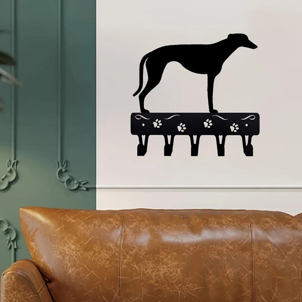 Greyhound Key Rack & Dog Leash Hanger - 9 Inch/6 Inch Metal Wall Art for Wall-mounted Hooks - Stylish Key Holder Artwork