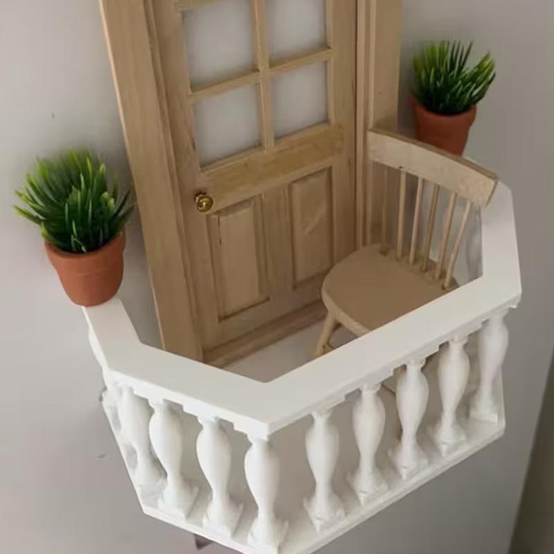 European Style Miniature Dollhouse Balcony with Railing – Collectors Grade Accessory for Realistic Scenes, DIY & Model Display