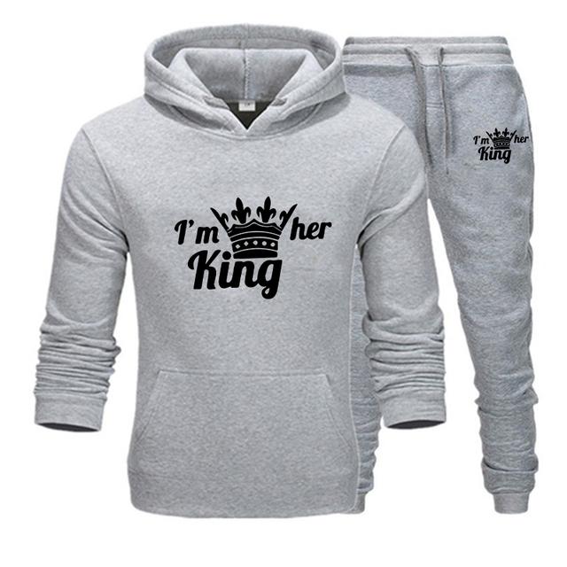 Спортивный костюм для влюбленных, толстовка с принтом QUEEN KING, толстовка для пар, большие размеры, одежда с капюшоном, женская толстовка из двух предметов