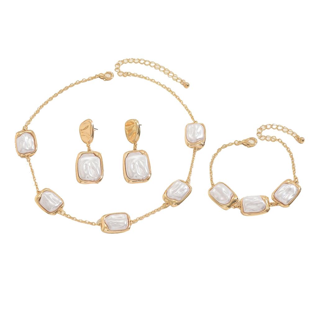 Винтажный женский набор ожерелий в европейском и американском стиле, геометрический дизайн, инкрустированный жемчугом, браслет, универсальные серьги высокого класса