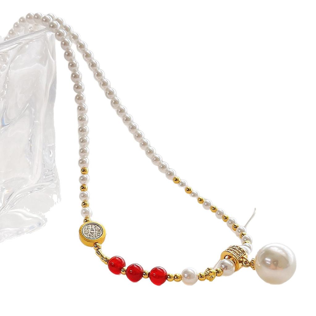 Осень и Зима Высокий блеск Высокое качество Холодный Белый Имитация Жемчуг Ао Бай Шицзя Цепочка на ключицу Цепочка для свитера Кулон Ожерелье Женщина