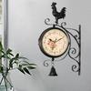 Double Sided Wall Clock Design with Chicken Sculpture Iron Practical Mute Decorative Faced
