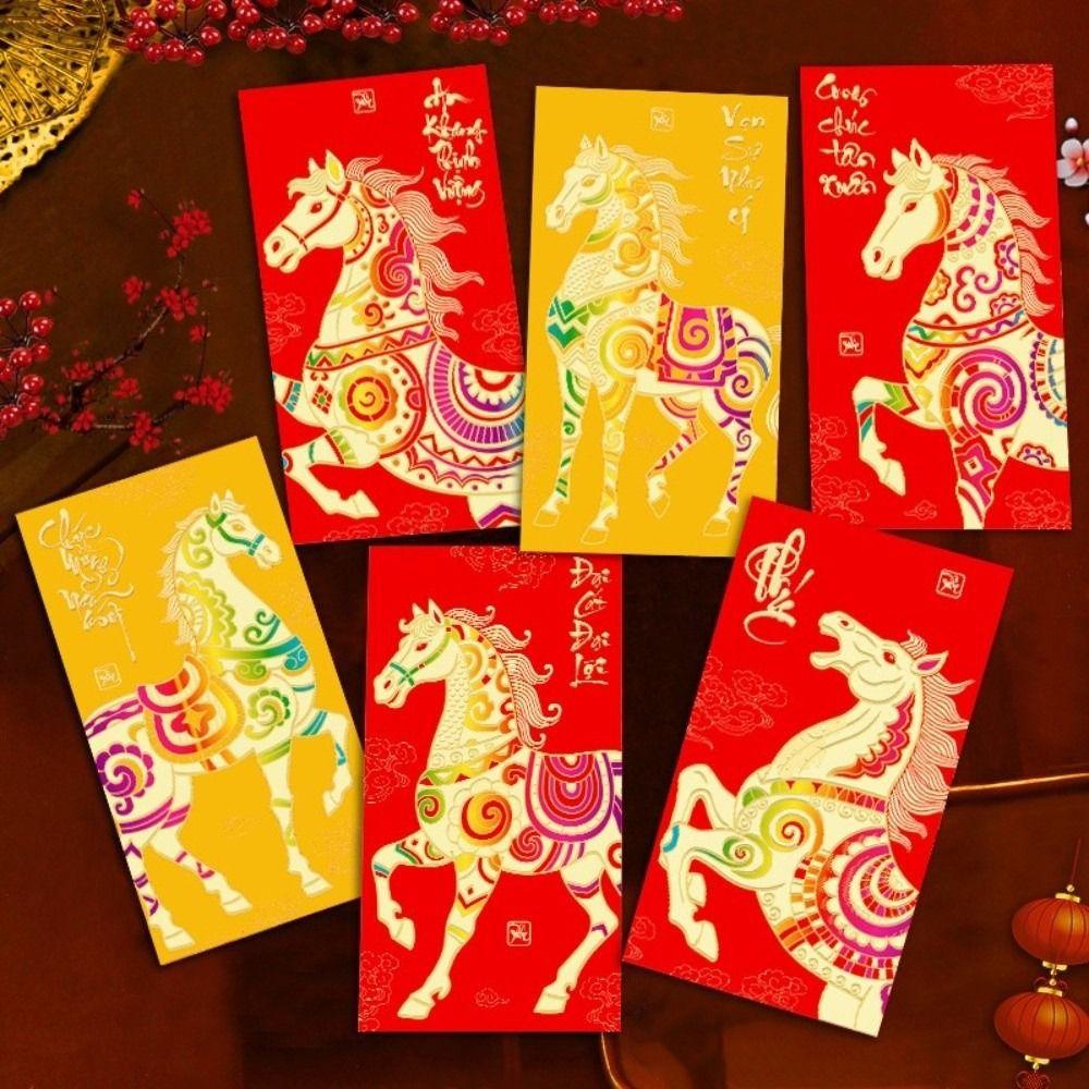 6pcs Chinese Style Spring Festival Hongbao Traditional Lucky Money Envelopes Wedding Celebration