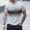 Summer Round Neck 3D Paris Letter Print Top Fashionable Casual Gradient Color Short Sleeved Men's T-shirts