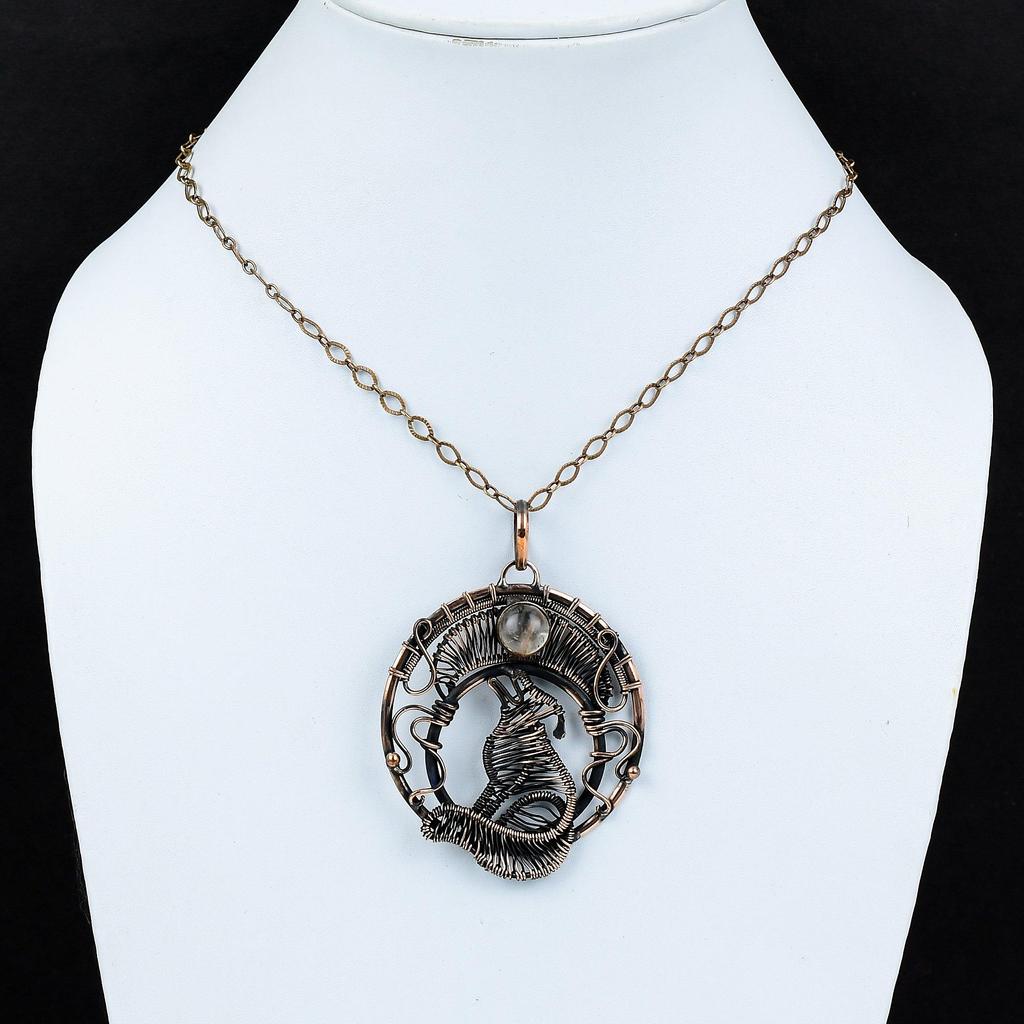 Золотой кулон с рутилом, кулон в медной проволоке, золотые ювелирные изделия с рутилом, драгоценные камни, кулон для собаки ручной работы, чудесные медные украшения, подарок для него